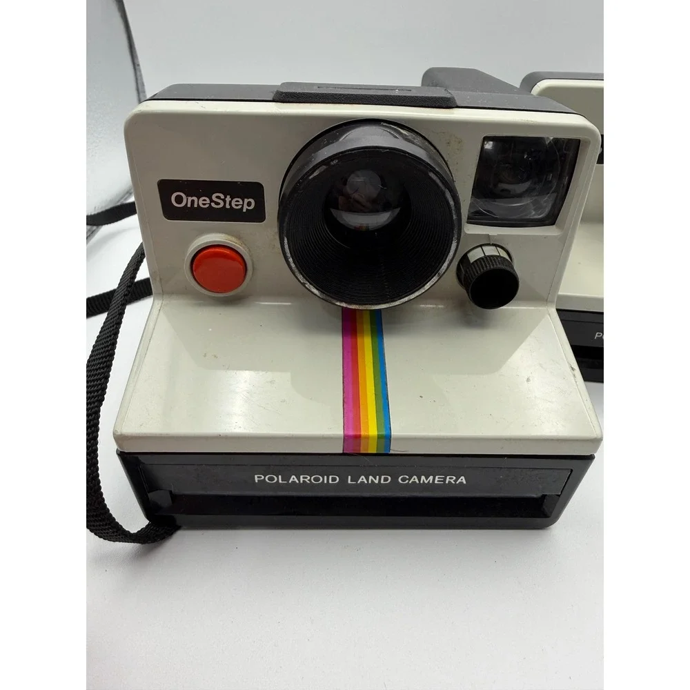 Lot of 2 Vintage Polaroid OneStep Land Camera Rainbow Stripe SX-70 Untested‎